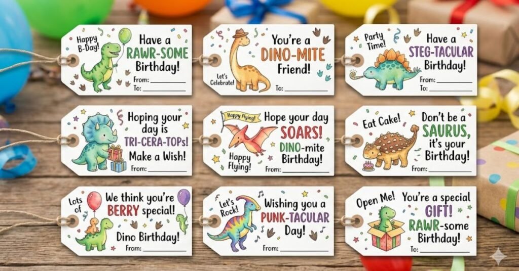 Dino Birthday Gift Tag Puns